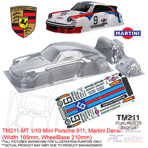 TeamC Racing M-Chassis Clear Body Shell TM211 1/10 Mini Porsche 911 (Width 165mm, WheelBase 210mm)