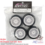 RUSH RU0453 M-CHASSIS TYRE SET MINI TIRE 36 ROUND LM 0 OFFSET PRE-GLUED WHEEL 4 PCS FOR 1/10 M-CHASSIS
