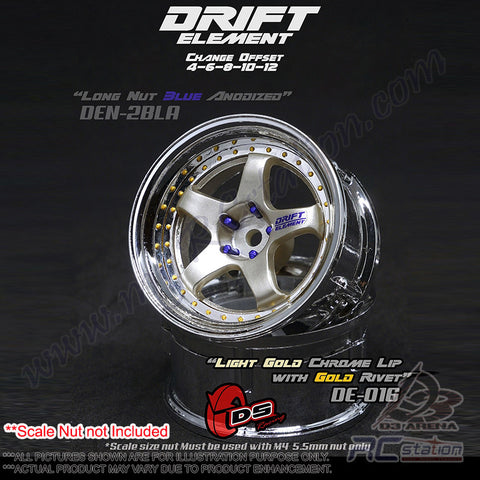 DS Racing #DE-016 - Drift Element Wheel - Adj. Offset (2) / Gold Face Chrome Lip with Gold Rivets
