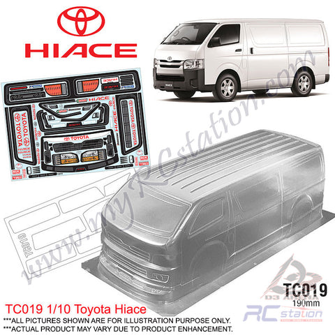 Team C Body Shell 1/10 Clear Body TC019 1/10 Toyota Hiace (Width 190mm, WheelBase 258mm)