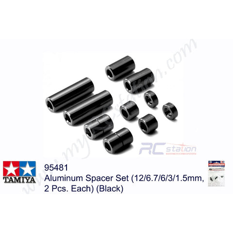 Tamiya #95481 - Aluminum Spacer Set (12/6.7/6/3/1.5mm, 2 Pcs. Each) (Black)[95481]