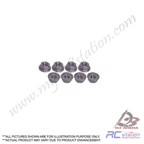 3Racing #3RAC-NS40/TI - 4mm Aluminum Locknut Serrated (8pcs) -Titanium