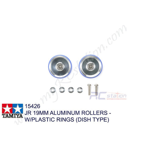 Tamiya #15426 - JR 19mm Aluminum Rollers - w/Plastic Rings (Dish Type) [15426]
