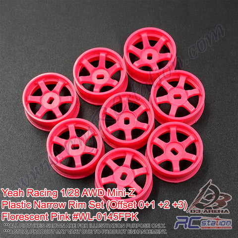 Yeah Racing #WL-0145FPK - Yeah Racing Plastic Narrow Rim Set (Offset 0+1 +2 +3) Florescent Pink For 1/28 AWD Mini-Z