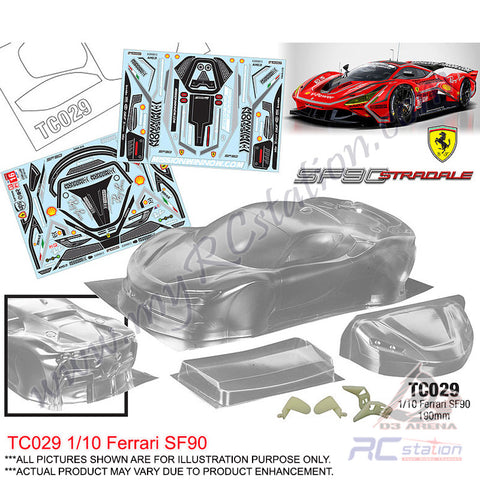 Team C Body Shell 1/10 Clear Body TC029 1/10 Ferrari SF90 (Width 190mm, WheelBase 258mm)
