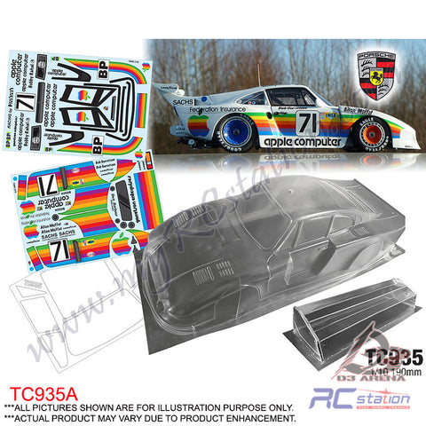 TeamC Racing 1/10 Clear Body Shell TC935 Porsche 935 (Width 190mm, WheelBase 258mm)
